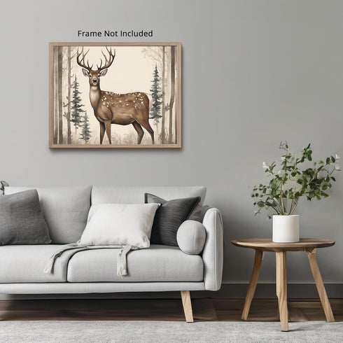 Posterizer 1 pcs- A deer in a foggy jungle with tall trees-Art for Animal Lovers-Landscape & Nature Art- Gift for Men Women Teens-Living Room Bed...